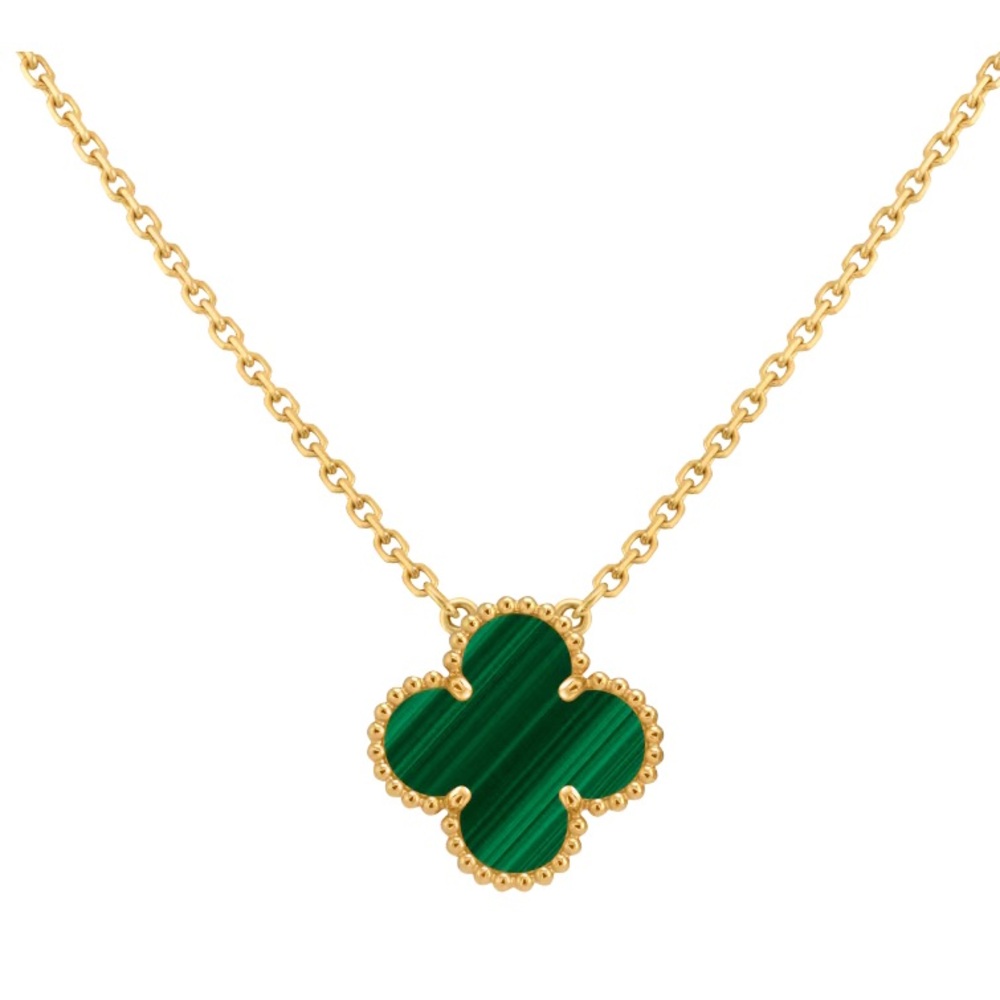 VINTAGE STYLE ALHAMBRA GREEN MALACHITE FOUR LEAF CLOVER PENDANT NECKLACE